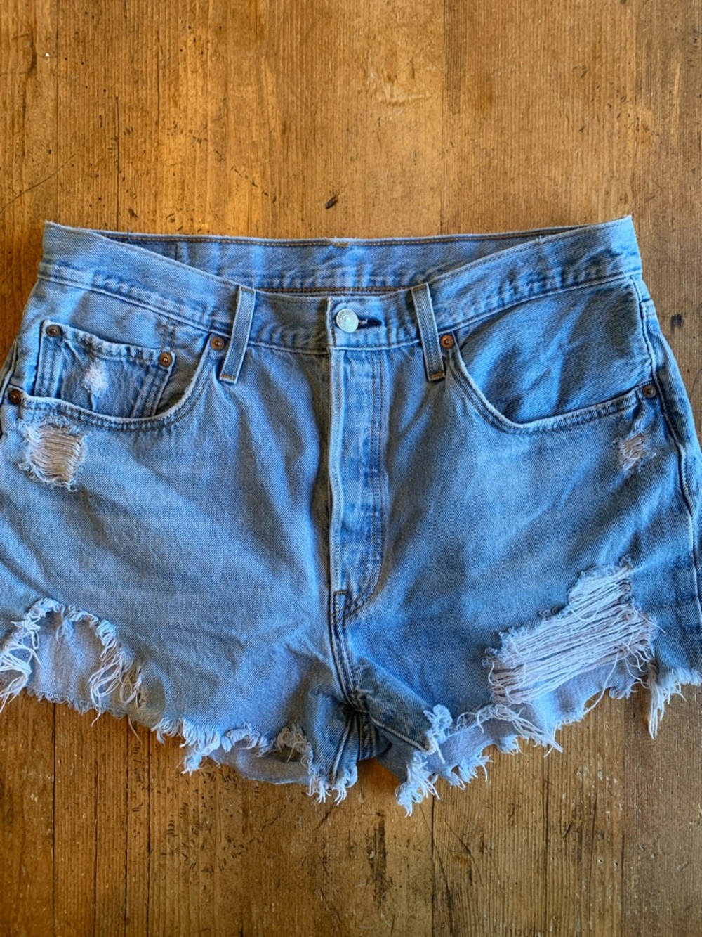 501 Levi's Faded Distressed Denim Cutoff Shorts